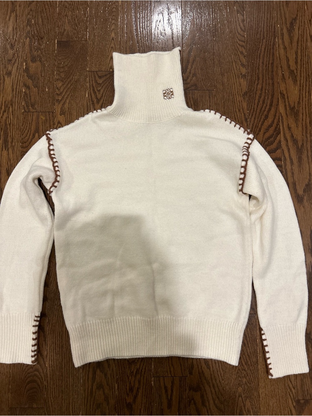 Loewe Turtleneck Stitch-Trim Sweater in Cream